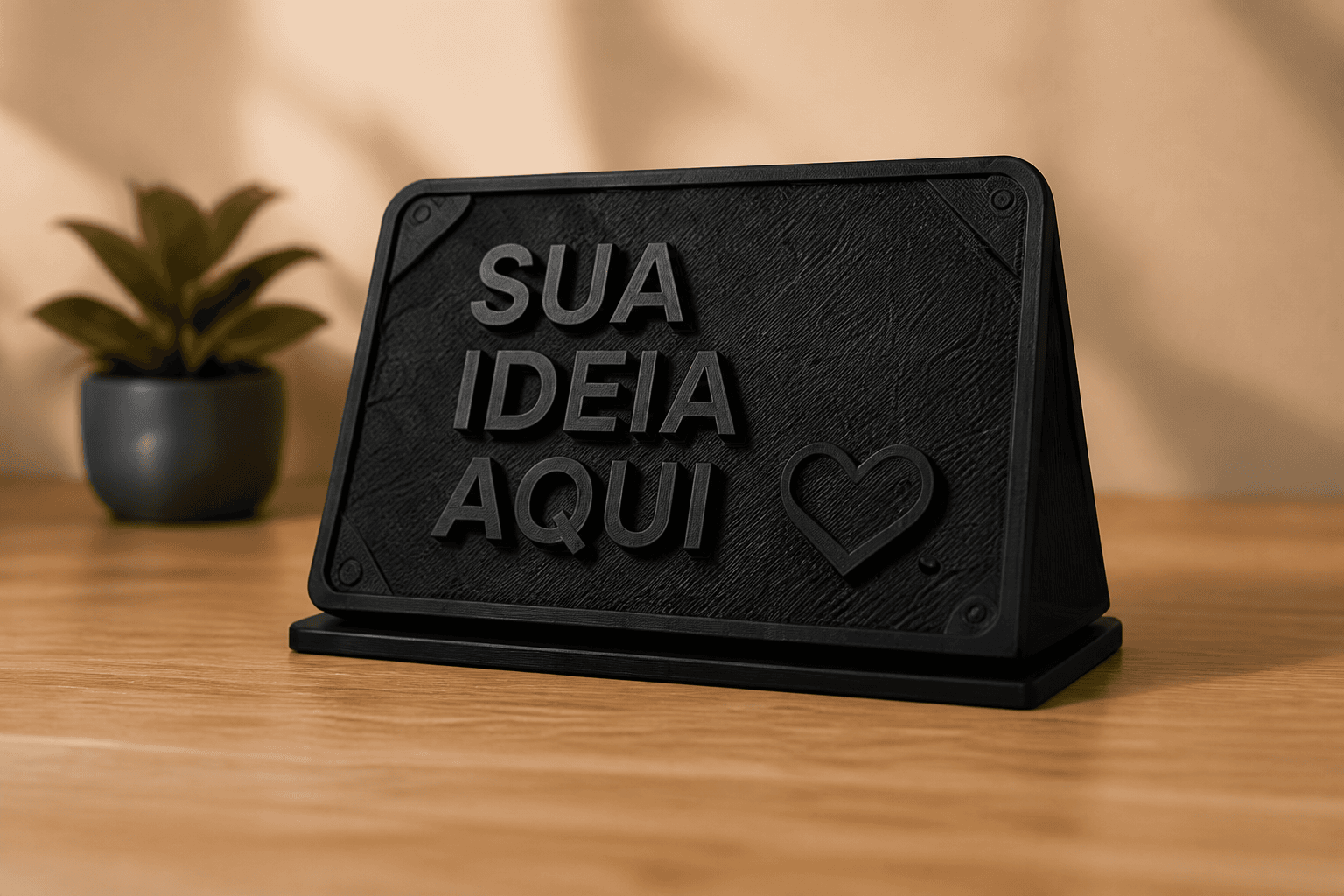 Placa personalizada com a frase Sua ideia aqui